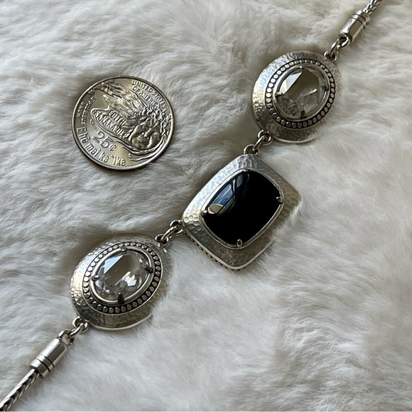 BRIGHTON|Black Onyx Clear Crystal Silver Tone 16-18” adjustable - Picture 4 of 13